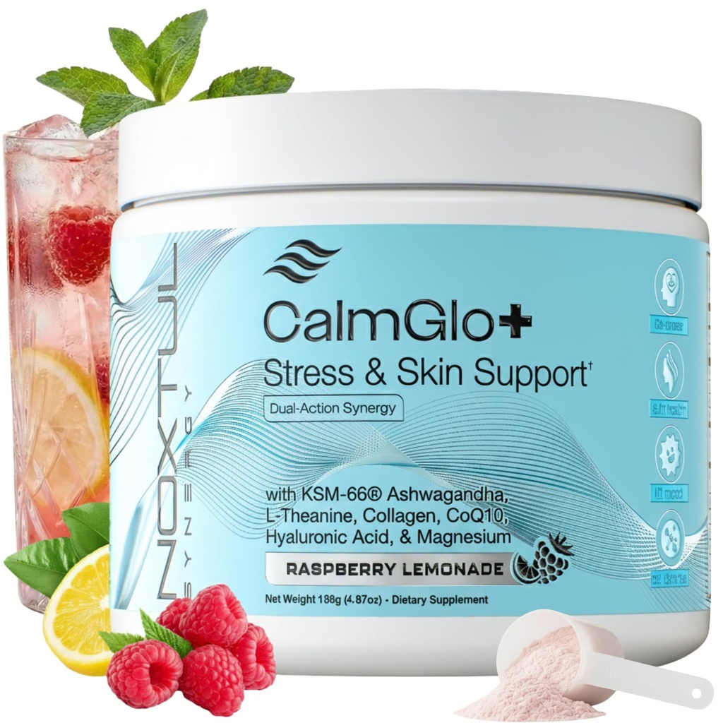 Daily Stress & Skin Support Drink Powder – Adaptogen Cortisol Reducer with Ashwagandha KSM-66, L-Theanine, Magnesium & Collagen Peptides – Mood, Focus & Hydration - Raspberry Lemonade, 30 Servings