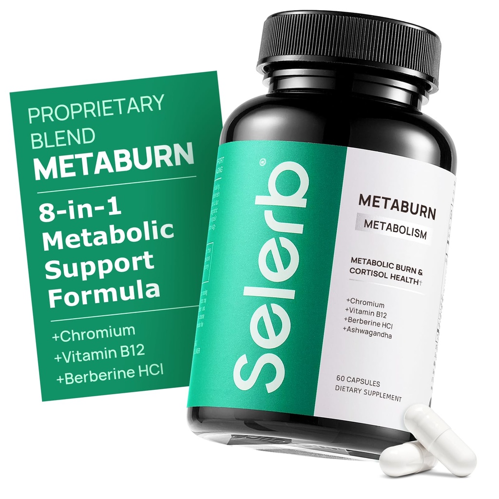 Selerb Metaburn Chudnutie pilulky pre ženy a mužov - chuť k jedlu Potlačovač a spaľovač tukov, metabolizmus Podpora Chudnutie doplnok s Berberine, Chróm, zelený čaj a B12-60 Kapsule