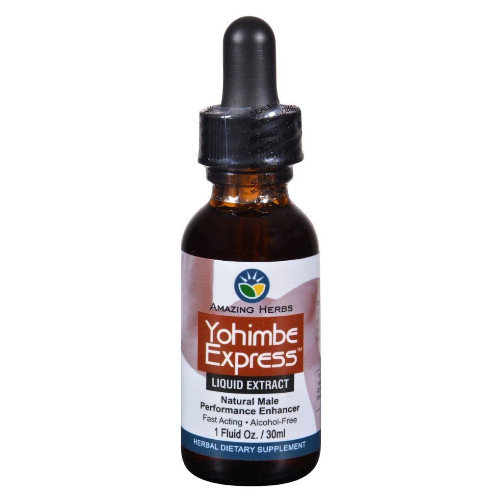 Amazing Herbs Yogimbe Express - Vylepšovanie výkonu, 100% Pure Yohimbe Bark Bezalkoholový tekutý extrakt, bylinné diétne doplnky - 1 Fl Oz (Pack of 1)