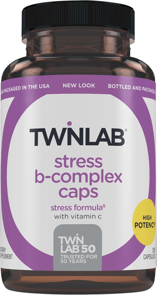 Twinlab Stress B-Complex Caps - Energy Support Supplement with Vitamin B12 and B6-250 Capsules
