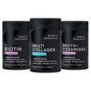 Športový výskum Vegan Biotin 10 000 mcg s kokosovým olejom, multikolagénové tabletky (typ I, II, III, V, X) Hydrolyzované kolagénové peptidy s kyselinou hyalurónovou + vitamín C a fytoceramidy 350 mg na softgel