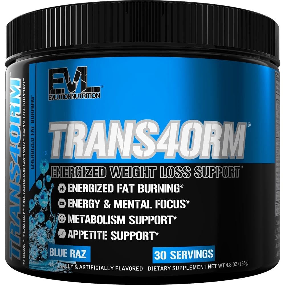 Elution Thermogenic Fat Burning Support Powder Nutrition Trans4orm Fast Acting Energy Powder na podporu rýchleho metabolizmu Strata hmotnosti a duševné zameranie s CLA Karnitín a Alpha GPC - Blue Raz