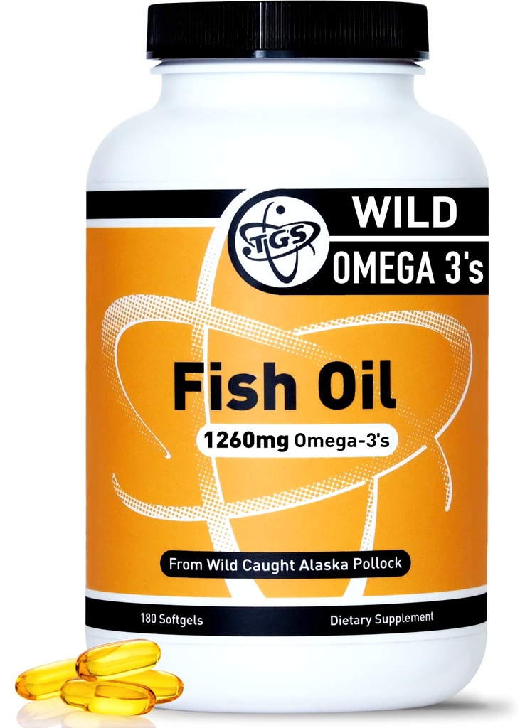 TGS Triple Strength Omega 3 Fish Oil Supplement - 1260mg EPA DHA pre mužov a ženy - Burpless, Pure Omega 3 Mastné kyseliny z Wild Aljašky Pollock vo forme triglyceridov - 180 Kapsule, 90 Servisné