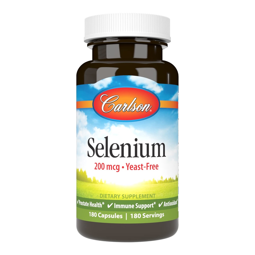 Carlson - selén, 200 μg bez kvasníc, prostaty a imunitná podpora, antioxidant, 180 kapsúl