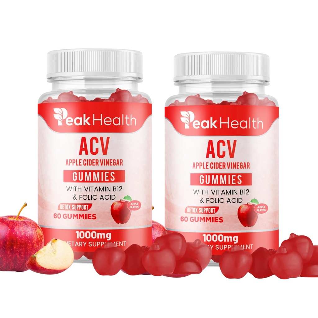 Apple Cider Vinegar Gummies with Vitamins - Delicious Apple Flavor for Women's Health, Metabolism Support & Digestive Wellness, 1000mg ACV with B12, B6, Folic Acid, 120 Vegan Gummies
