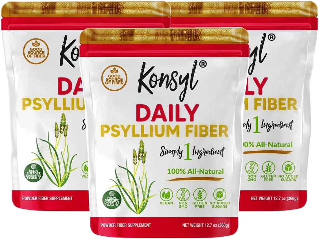 Konsyl Daily Psyllium Fiber, 3 balenia, 360g Gusset taška, lepidlo zadarmo, Non GMO, Keto Friendly, Neochutené, Jednoduché miešanie Fiber