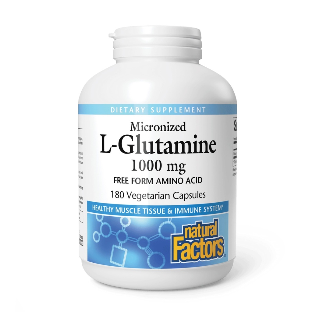 Prírodné faktory, Mikronizovaný L-Glutamine 1000 mg, podporuje svalovú hmotu a imunitnú funkciu, 180 kapsúl