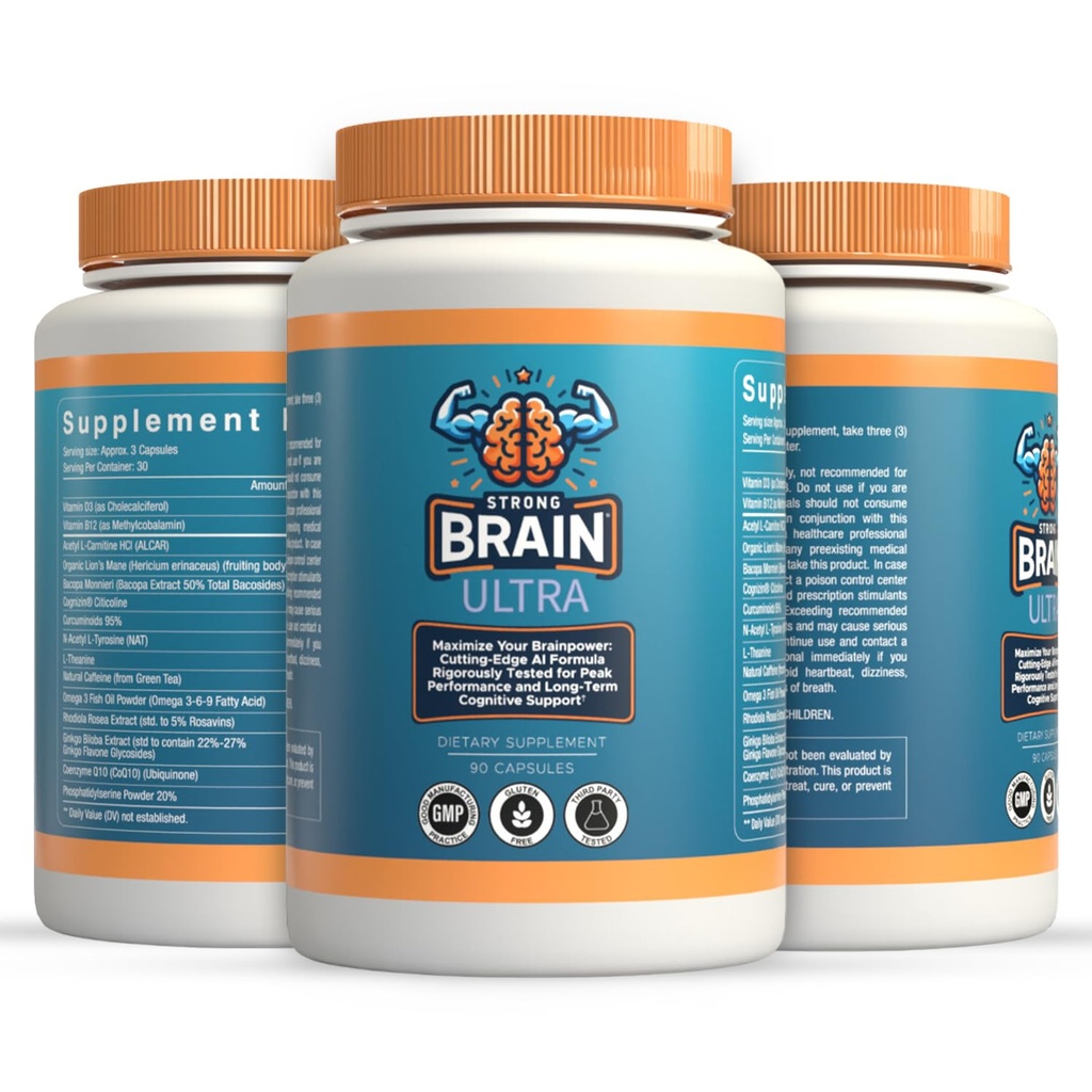 Strong Brain Ultra – AI-Formulated Nootropic for Cognitive Support & Focus | Research-Backed Ingredients: Lion’s Mane, Citicoline, Bacopa & More | Made in USA