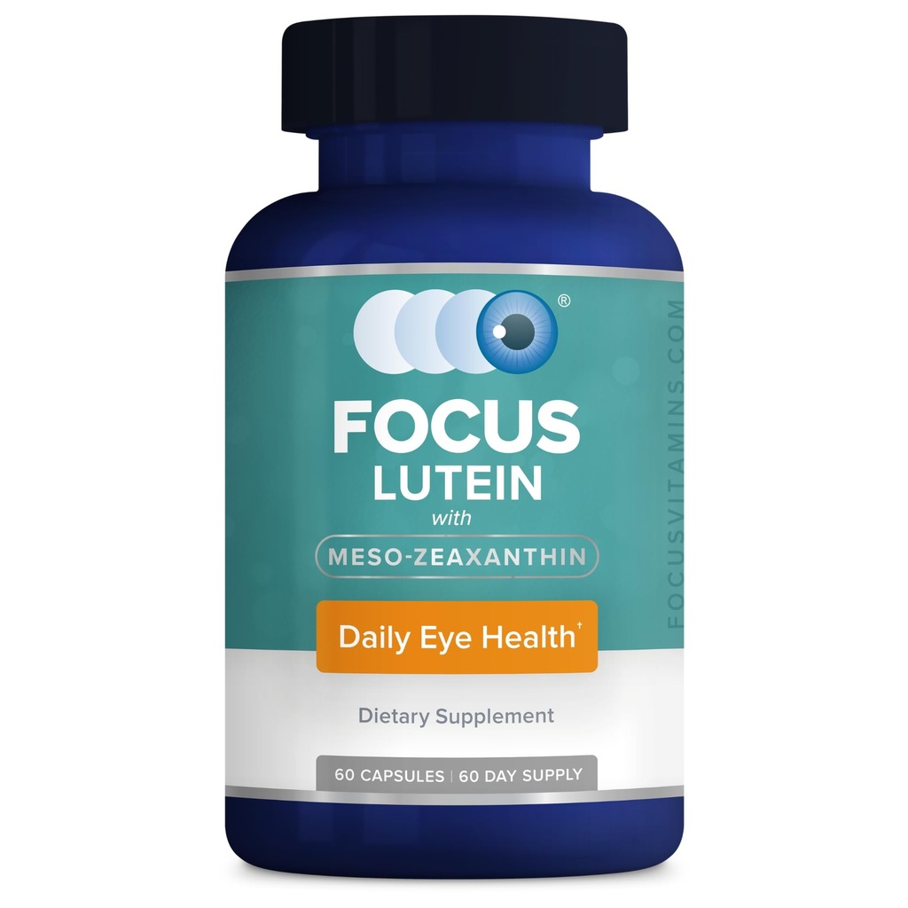 Focus Lutein for Eyes with Meso-Zeaxantin, Eye Vitamin Supplement, 60 Count, 60 Day Supply, Daily Vision Support for Digital Screens, Jasné svetlá, Slnečné svetlo, Vegan and Sugar-Free, Made in USA