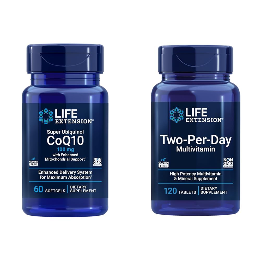 Extension života Super Ubichinol CoQ10 Podpora energie srdca a buniek s dvoma per-denné vysokej potencie Multi- Vitamin & Minerálny doplnok, 60 Softgels & 120 tabliet