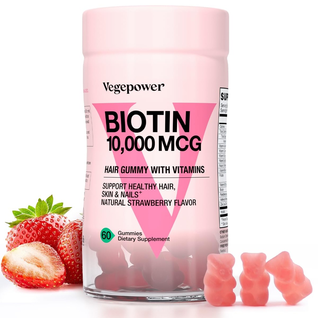 Biotín Gummy pre rast vlasov 10000mcg - Vegan Biotin Vitamíny podporuje zdravé vlasy, koža a nechty, Vlasy Vitamín Gummy pre ženy a mužov - Non-GMO, Žuvacie doplnky