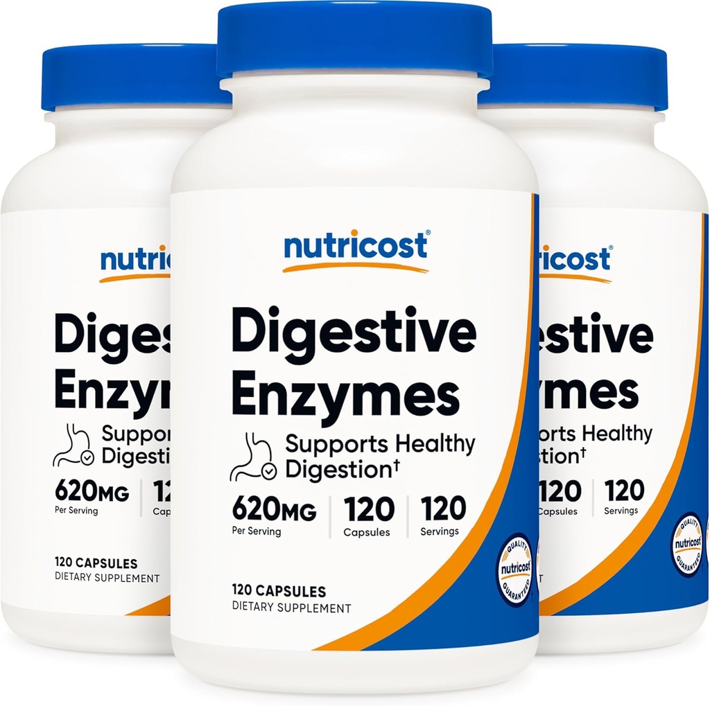 Nutricost Digestive Enzymes 620mg, 120 Veggie Capsules (3 fľaše) - Complete Digestive Enzyme Supplement