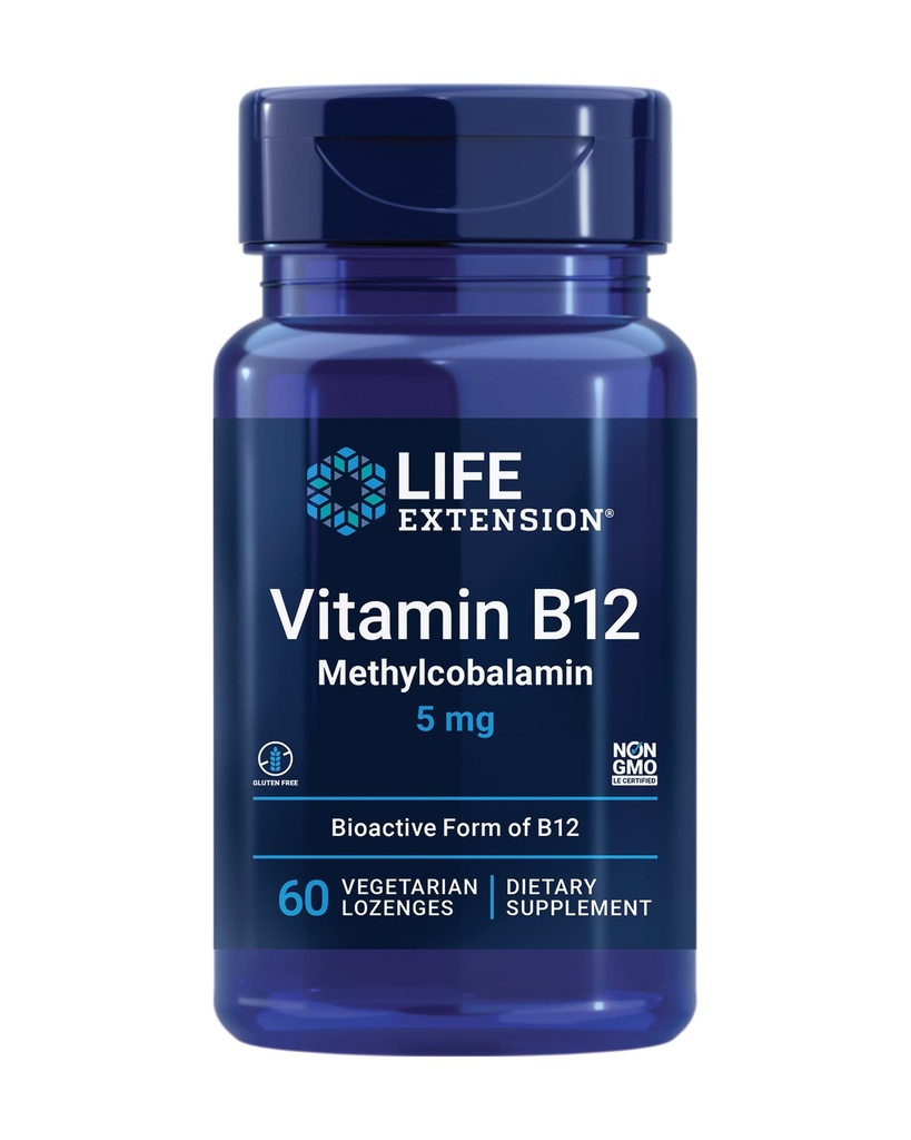 predĺženie života vitamín B12 metylkobalamín, Nervové zdravotné doplnky, kognitívna podpora, energetické vitamíny, metylkobalamín B12, 5 mg, rýchle rozpúšťanie, bezlepok, non-GMO, vegetarián, 60 losenges