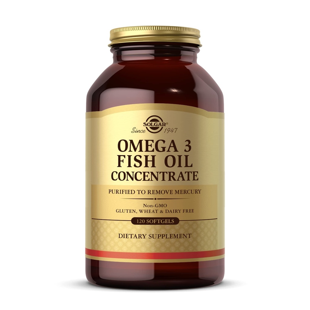 Solgar Omega-3 Fish Oil Concentration - 120 Softgels - Podpora pre spoločné a metabolické zdravie - Gluten Free, non-GMO, Dairy Free - 60 Servivné služby