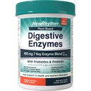 NewRhythm Digestívne enzýmy 490 mg, s probiotikami a prebiotikami na báze rastlín, 7 kľúčových enzýmov, trávenie, absorpcia živín, amyláza a lipáza proteázy, 120 vegánskych kapsúl