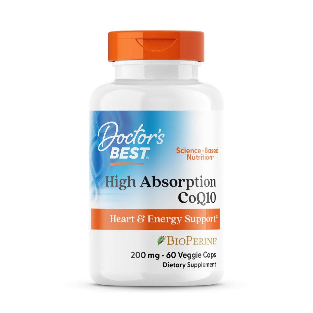 Najlepšie lekárska vysoká absorpcia CoQ10 200 mg s BioPerine Supplement - Koenzým Q10 Caps for Heart Health & Antioxidant Support, CoQ10 200 mg pre ženy a mužov, Non GMO - 60 Veg Capsules
