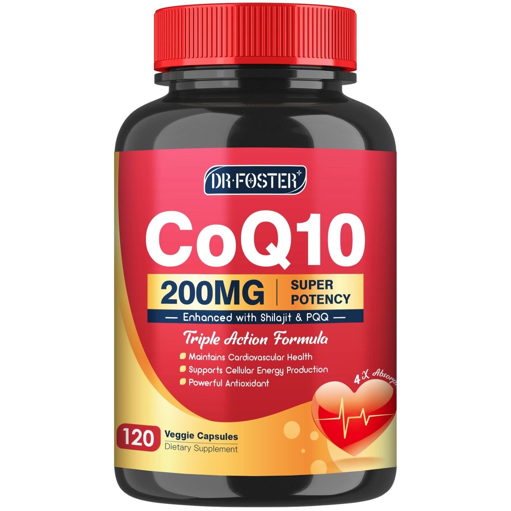 CoQ10 200mg s PQQ & Shilajit - Vysoká absorpcia s Bioperine Coenzým Q10 doplnky - Výkonný Antioxidant pre zdravie srdca a mozgu a výrobu energie - 120 Veggie Kapsule