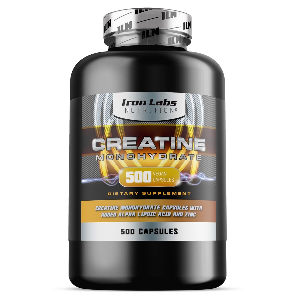 Iron Labs Nutrition Creatine monohydrate (500 Kapsule) - 3900mg Per Serving - Neochutené Kapsule - Vysoká sila Creatine pre mužov a ženy