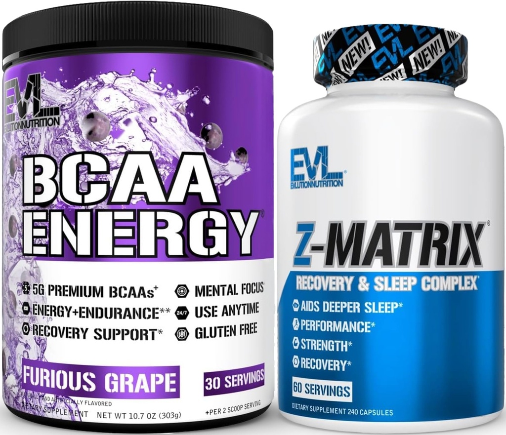 Elution ZMatrix Magnézium a zinok Post Cvičenie Supplement (60 Servings) Plus Replenishing BCAA Amino Acids Powder for Pre & Post Cvičenie (Grape, 30 Servings)