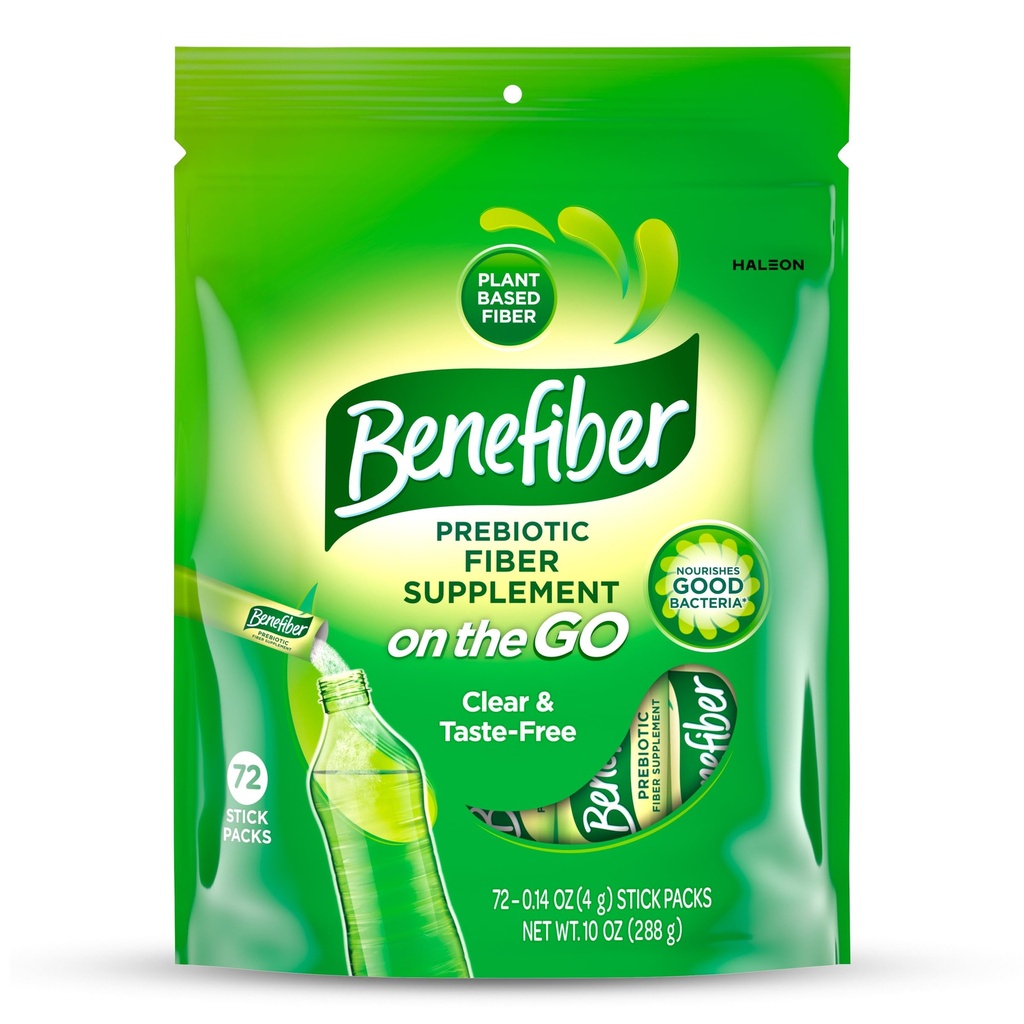 Benefiber On Go Prebiotické Fiber Supplement Powder for Digestive Health, Daily Fiber, Unflavred - 72 Sticks