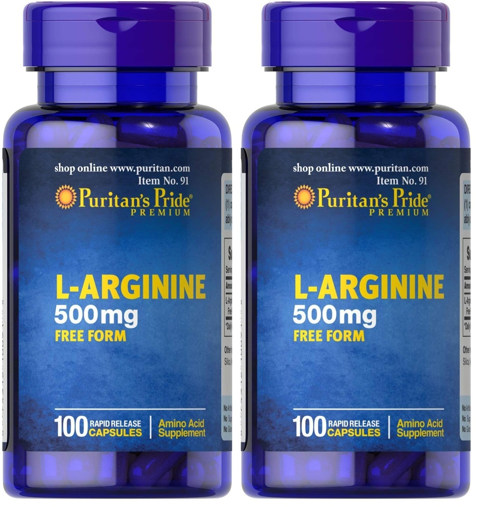 Puritánska pýcha L-arginín 500 mg, podpora zdravia srdca, 100 grófov (dávka 2)