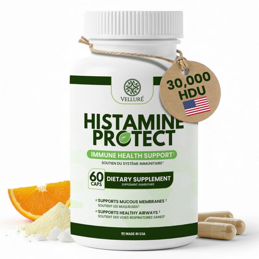 DAO Enzyme Supplement Histamín Blocker, 30 000 HDU Diamine Oxidáza pre Histamínová intolerancia a fermentované potraviny, Gut & Digestive Podpora s Quercetinom, horčíkom a vitamínom C, 60 kapsúl