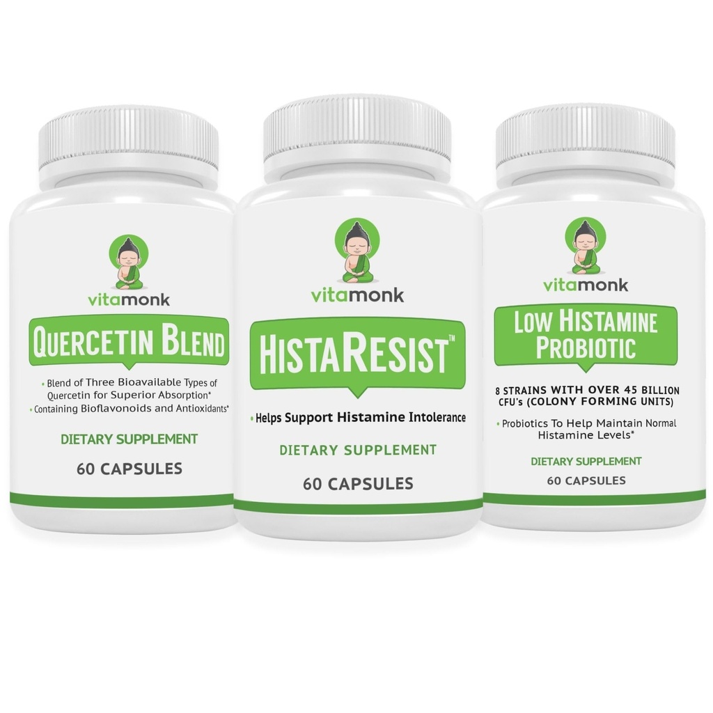 VitaMonk Quercetin, HistaResist & Low Histamínové probiotiká - Immune, Digestive & Antioxidant Support - Quercetin 500 mg, DAO Enzyme, 45 miliárd CFU