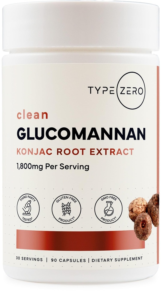 Typ Zero Clean Glucomannan Konjac Root Extract (90 Kapsule) (1 800 MG per Serving) - 30 Servings, Non-GMO, Gluten Free