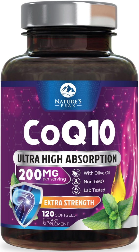 CoQ10 Softgels - Ultra High Absorbtion Coenzým Q10 200mg Per Serving - Co Q 10 Softgel Supplement With Black Pepper, Energy & Heart Support Antioxidant - for Women & Men, Bottled USA - 120 Softgels