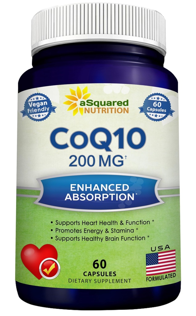 aSquared Nutrition CoQ10 200mg - 60 Kapsule - CO Q 10 Supplement - Koenzým Q10 Ubichinón Pills - Vegan CoQ-10 Extra Antioxidant Vitamín - Alternative to Softgels & Gummies