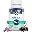 FREEDA Sambucus Staršie plody s vitamínom C, Zinok, Vitamín D3 a zázvor - 5 v 1 Bylinné Antioxidant Immune Suplement for Women & Men - Gluten Free Adult Staršie Kapsule, USA Made (120 Počet)