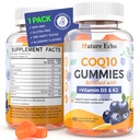 Nature Echo® CoQ10 Gummies 100mg, CoQ10 Supplement with Vitamin D3 & K2, Coenzým Q10 Supplement Blueberry flavor, Sugar Free, Heart Health, Bone Support & Antioxidant, Vegan, Non-GMO 60 Gummies