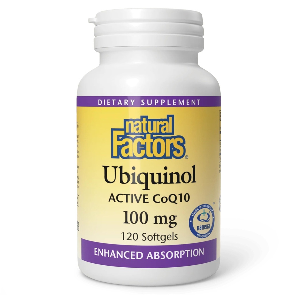 Prírodné faktory Ubichinol 100 mg - Podporuje zdravie srdca a prírodné vitality - Antioxidant podpora doplnok s superior absorpciou - Energetická podpora s ľanovým olejom - 120 Softgels (120 Servíry)