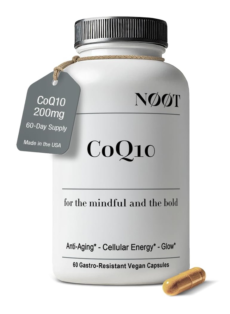 NOOT CoQ10 200mg - Vysoká absorpcia-Coenzým-Q10, Antioxidant pre srdce a kognitívne zdravie a imunitnú podporu, Výroba energie, Ubichinón, Vegan, Coq 10 Supplement, Nootropný, 60 kapsúl