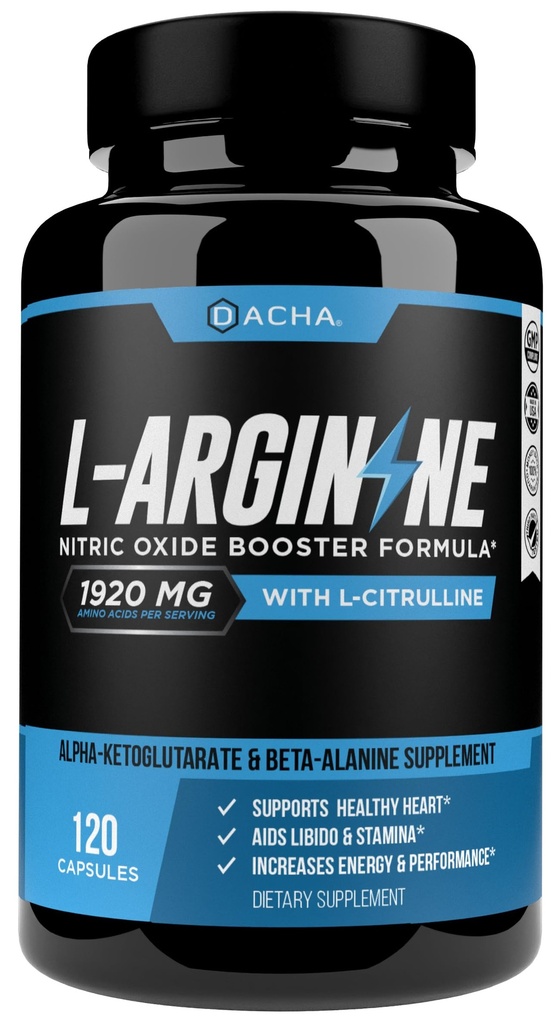 DACHA Premium L Arginine Pills 1920 MG - 120 VCAPS AAKG Prekurzor oxidu dusnatého, L-Citrulín HCL, Beta Alanín, Essential Amino Acides for Energy, Muscle Growth, Heart Health, Vacularity & Stamina