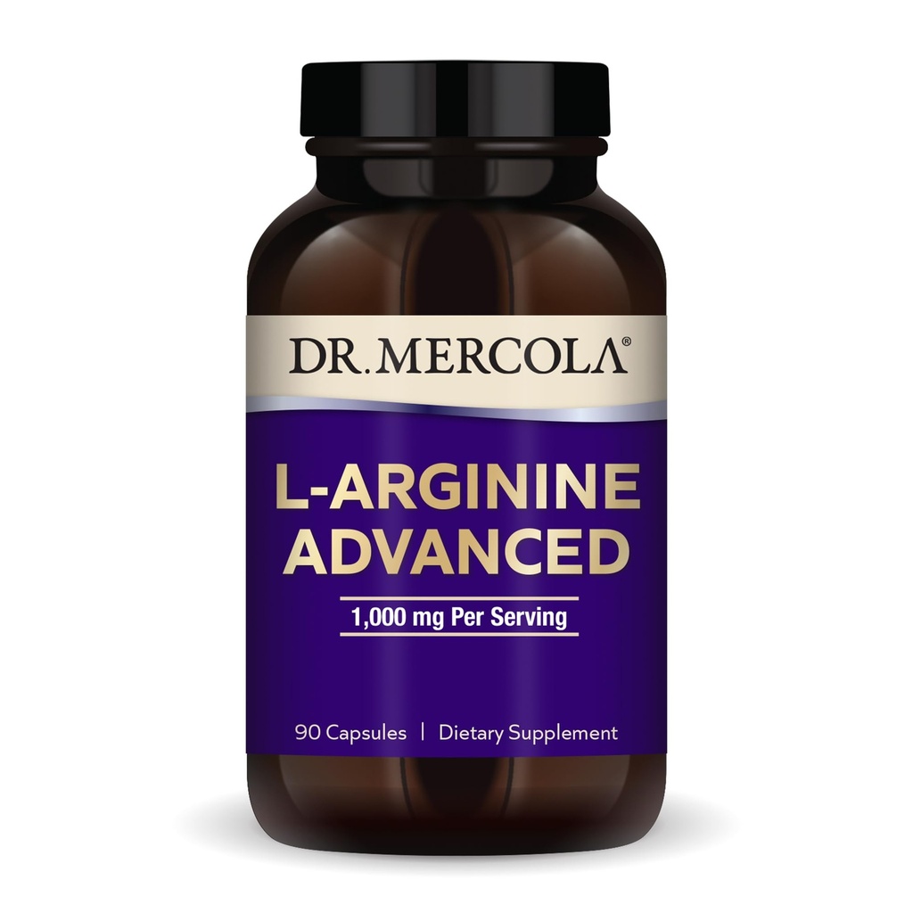 Dr. Mercola L-Arginine Advanced, 30 Servírovacích (90 kapsúl), 1 000 mg per serving, Dietary Supplement, Supports Energy Production, Non-GMO