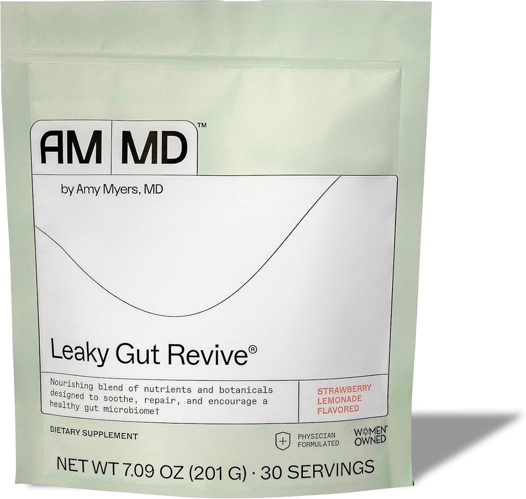 Amy Myers MD Leaky Gut Revive - bezlepkové a nedairy - Botanická zmes pre zdravú Gut Support - GI Health Support with Prebiotic Fiber - Strawberry Lemonade, 7.09 oz (30 Servings)