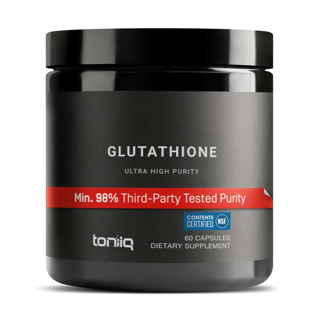 Toniiq Ultra vysoká sila Glutatión kapsuly - 1000 mg koncentrovaného vzorca - 98%+ Vysoko očistené a biologicky dostupné - Non-GMO Fermentation - 60 Kapsule Znížená Glutatión doplnok