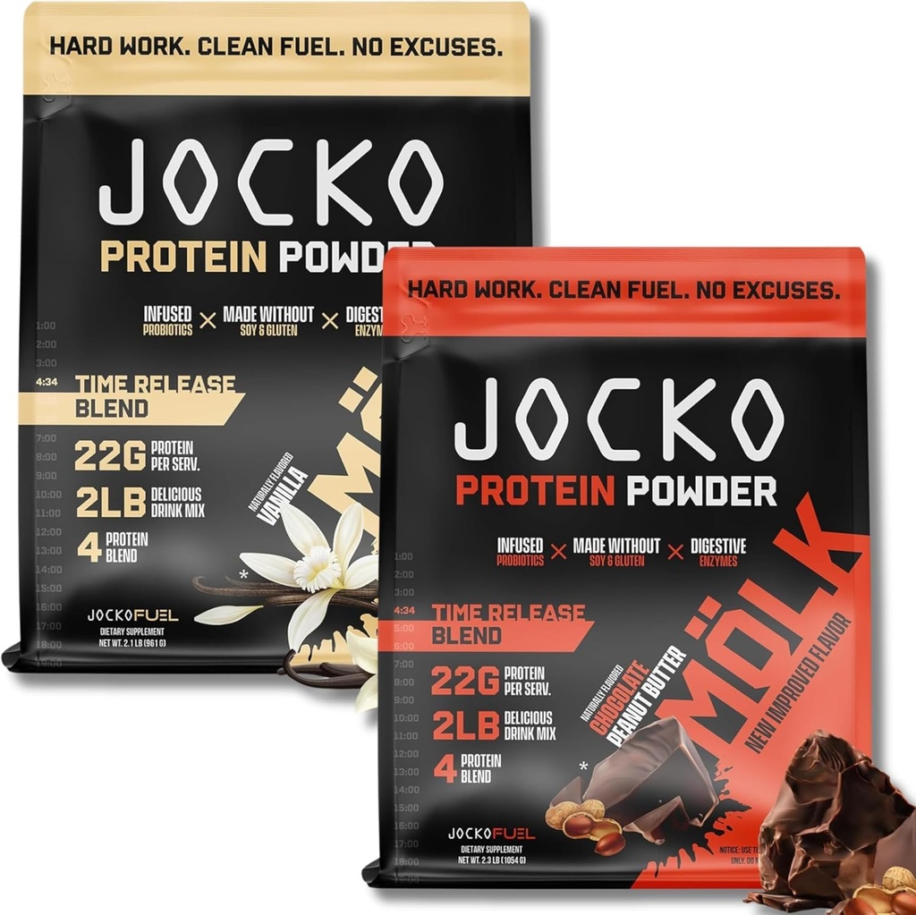 Jocko Fuel Protein Bundle (2 balenia) - Čokoláda Arašidové maslo (2lb) + Vanilka (2lb) - Podporuje zotavenie a rast svalov