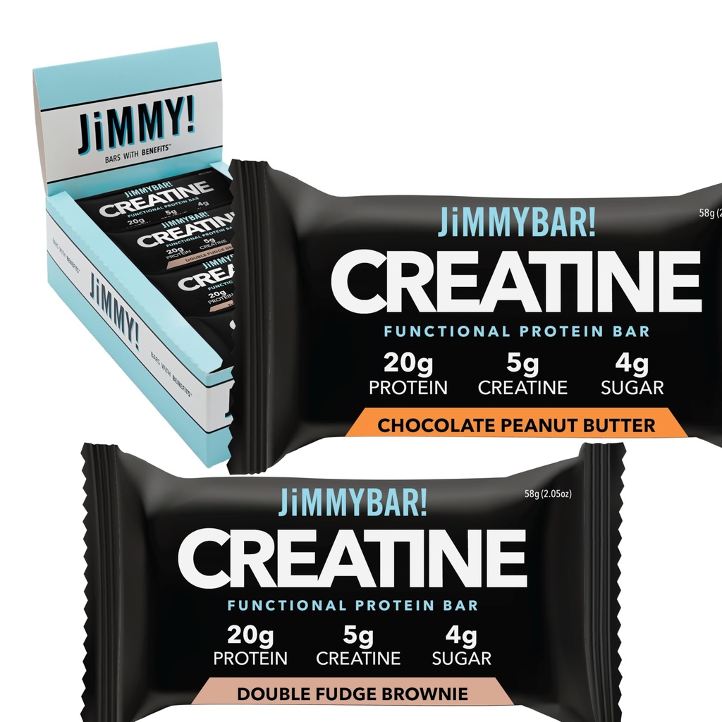 Jimmybar! Kreatín Proteín Bar - 5g Kreatín monohydrát + 20g Proteín - vysoký proteín Snack - podporuje rast svalovej hmoty, silu a zotavenie - Real Food Energy Bar pre atléti 