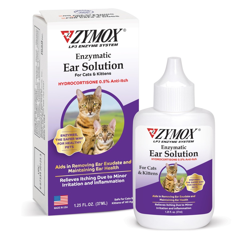 Zymox Enzymatic Ušný roztok s 0,5% Hydrokortizón pre mačky & Kittens, 1.25 oz.
