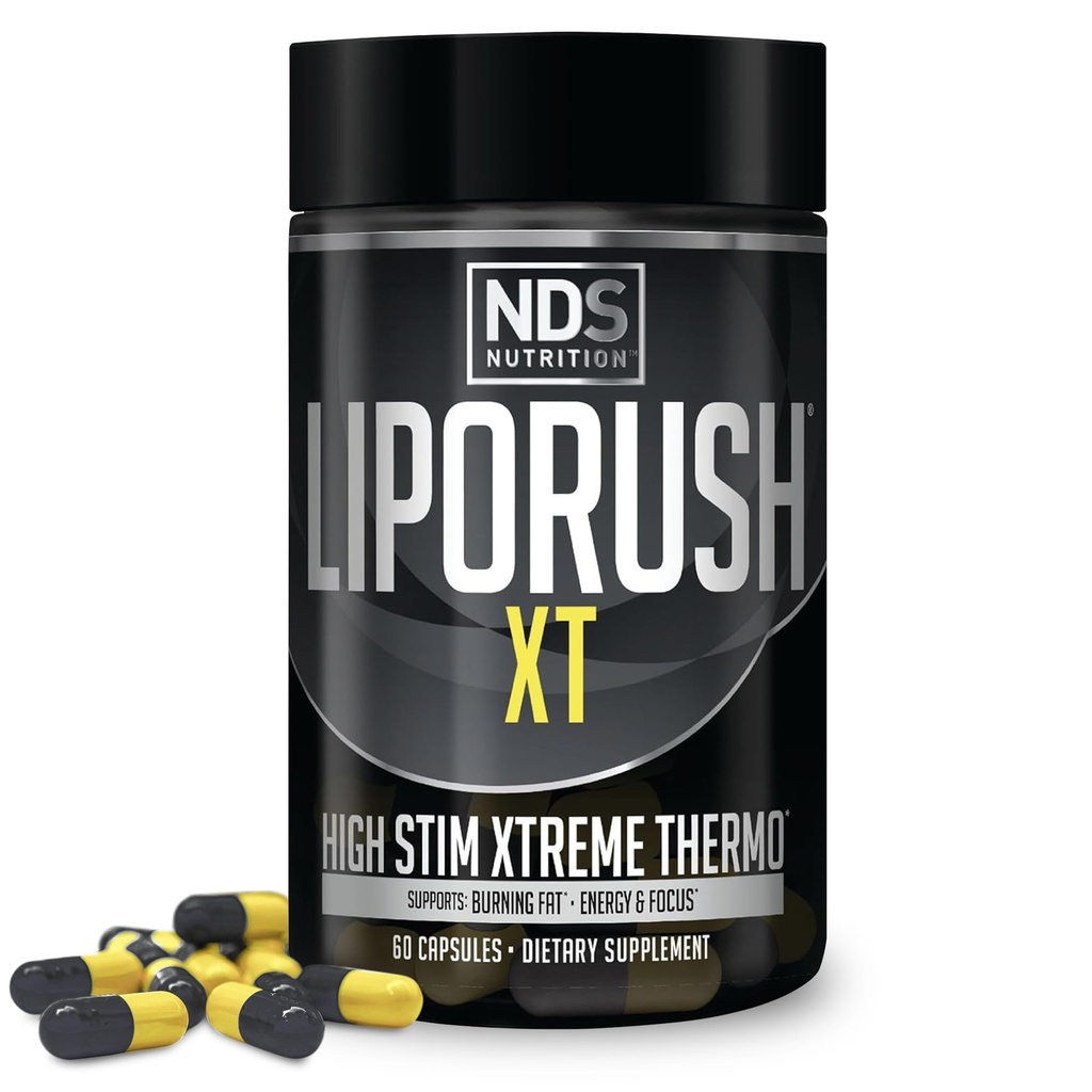 LIPORUSH NDS Nutrition XT - Super Concentrated Thermogenic with L-karnitín & Teakrine for Shredding Fat - Podporuje maximálnu energiu, Focus, kalórií pálenie, Diuretiká, Apetite Control (60 kapsúl)
