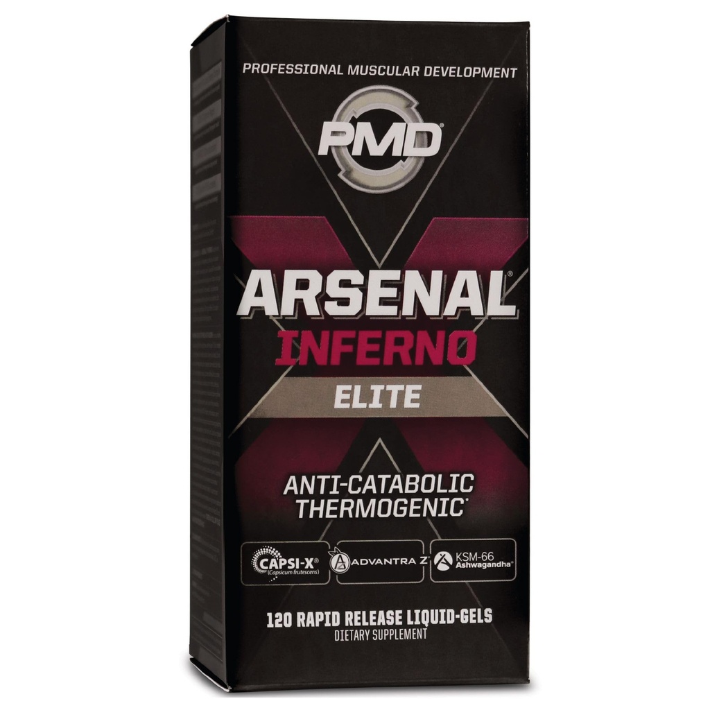 PMD Sports Arsenal X Inferno Superior Fast-Acting Liquid Gel Thermogenic Dietary Supplement - Fat Burner a údržba svalov - Zvýšenie metabolizmu a energie Booster - 120 Tekuté gély