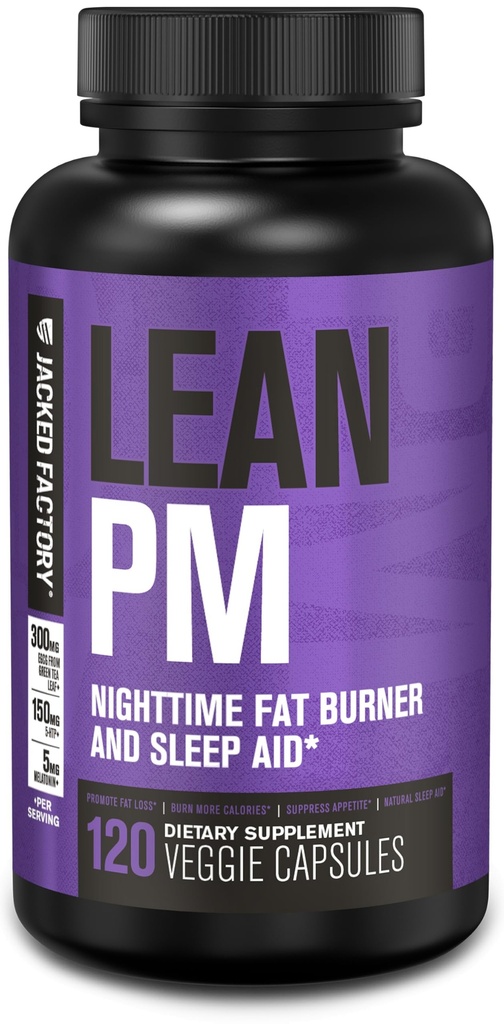 Jacked Factory Lean PM Night Time Fat Burner, Sleep Aid Supplement, & Apetite Supressant pre mužov a ženy - 120 Stimulant-bez Veggie chudnutie Tabletky