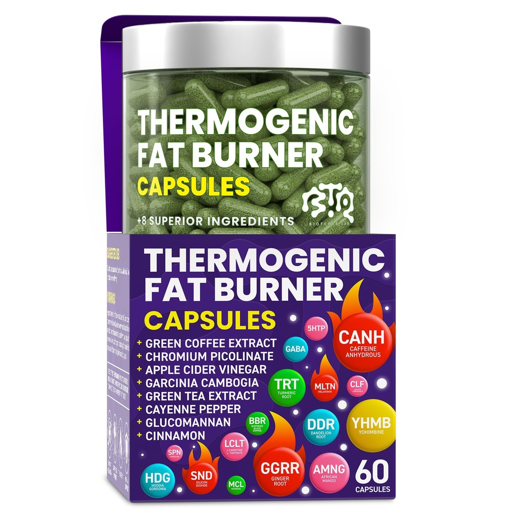 Termogénny Fat Burner Kapsule - Tablety na chudnutie pre ženy a mužov, Apetite Supressant, Metabolizmus Booster - Zelený čaj, extrakt z kávy, Garcinia Cambogia - Diet Pills for Weight Loss - 60 Kapsule