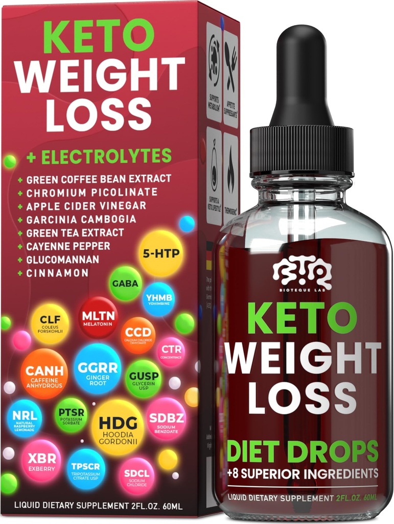 Keto chudnutie Drops, prírodný chuť k jedlu potláča, spaľovač tukov pre ženy a mužov s jablkovým ciderom, extrakt z zelenej kávy, škorica, Cayenne korenie metabolizmus Booster