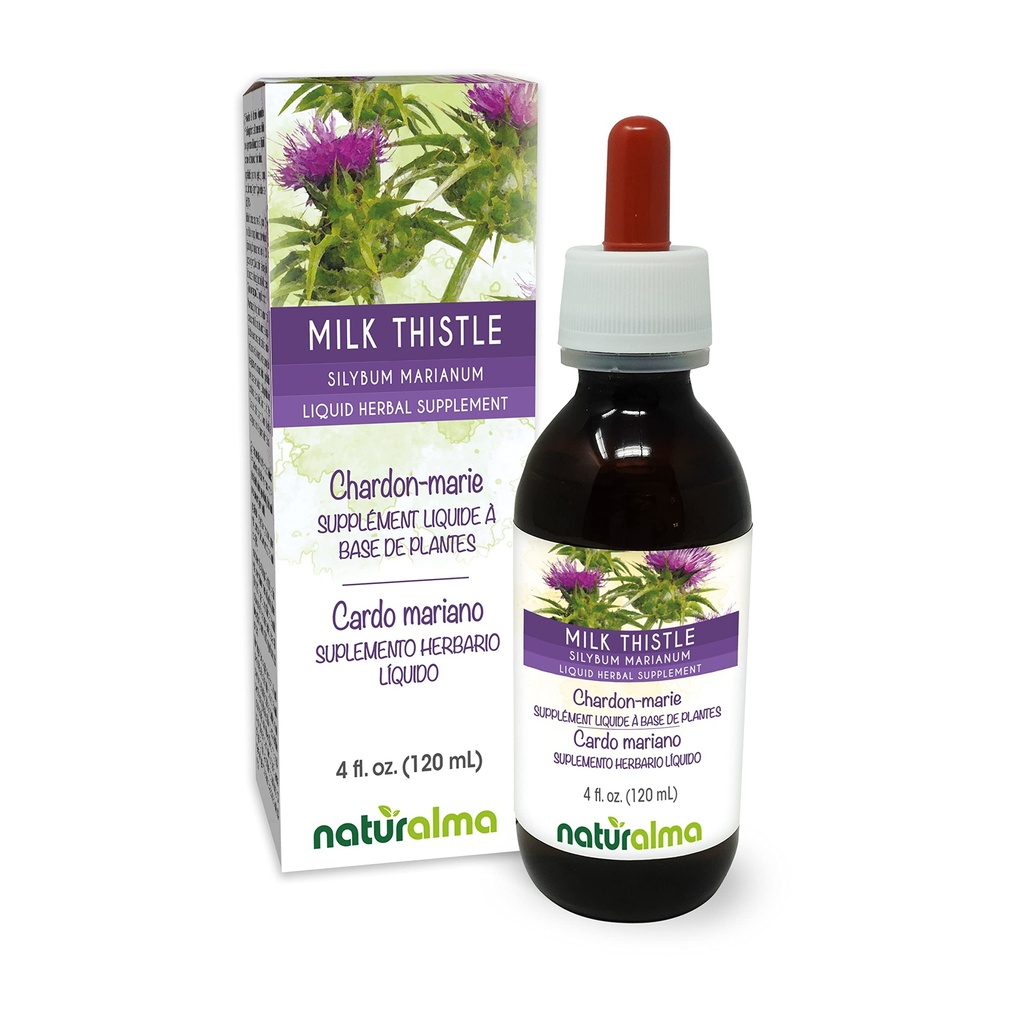 Naturalma Milk Thitle (Silybum marianum) Ovocie a bylina Tinktúra bez alkoholu - 4 fl oz Liquid Extract in Drops - Bylinné doplnky - Vegan