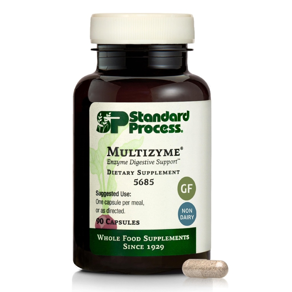 Standard Process Multizyme - Pancreatic Enzyme Supplement to Support the Breakdown of Proteins, Carbohydrates & Fats - Digestive Support - Gluten-Free, Non-Dairy & Non-Soy - 90 Capsules (90 Servings)
