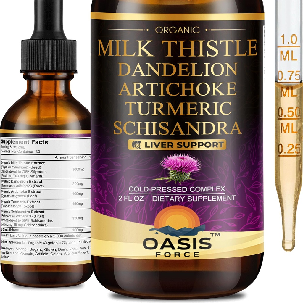 Organické mlieko Thitle extrakt Tekutina pre pečeň čistí Detox a opravy, Silymarin mlieko Thitle kvapky Dodatok s púpavkou a artičoky pre podporu pečene, Vegan, bez alkoholu, 2 FL OZ