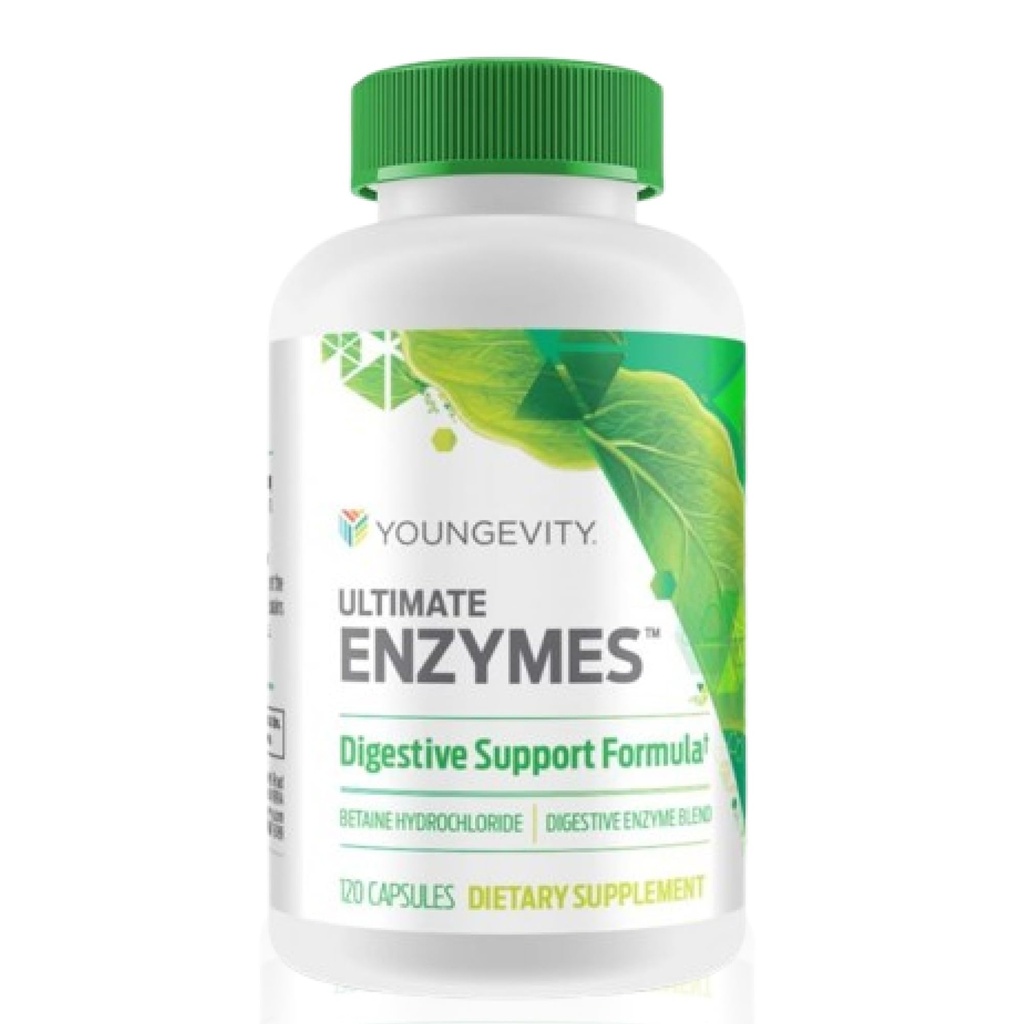 Youngevity Ultimate Enzymes® - Multi Enzymes for Digestion, Gas & Bloating Relief - Betaine HCl, Ox Bile, Pankreaten 10X, Papain 6M, Pepsin 1:3000 (120 kapsúl)